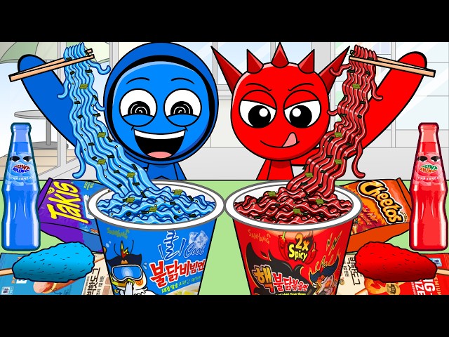 Blue & Red Convenience Store Food l Incredibox Sprunki Mukbang l MOOMOO STUDIO