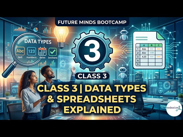 Class 3: Future Minds Bootcamp | Data Types & Spreadsheets Explained (Urdu/Hindi) 📊🔢