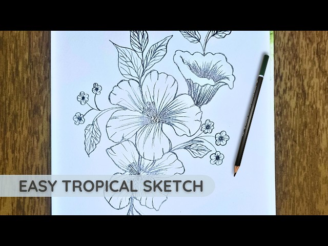 Tropical Flower Sketch Tutorial | Relaxing Pencil Art in 5 Mins for Beginners 🌸