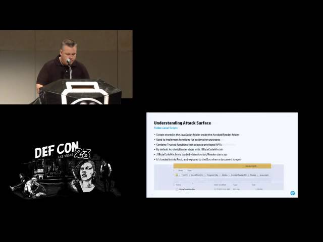DEF CON 23 - Panel - Abusing Adobe Readers JavaScript APIs