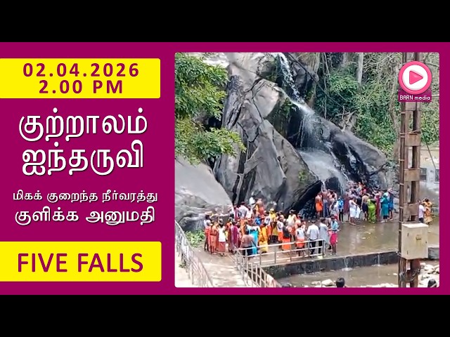 Five Falls | 02.04.2026, 2.00 PM | குற்றாலம் ஐந்தருவி வீடியோ | Kutralam Season Today | KutralamLive
