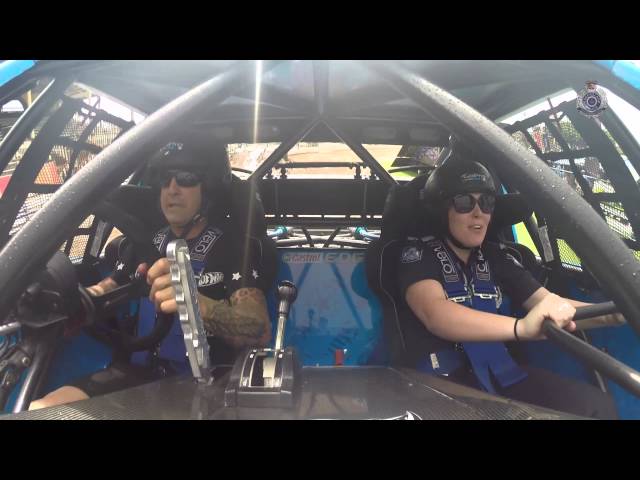 Constable Eloise Down goes for a spin with Aussie stunt driver Matt Mingay