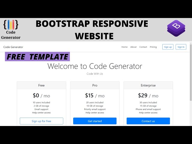 Responsive Free Bootstrap Template | Bootstrap | Code Generator | CG.