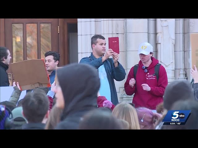 Heated protest held at University of Oklahoma campus over Bible essay grading