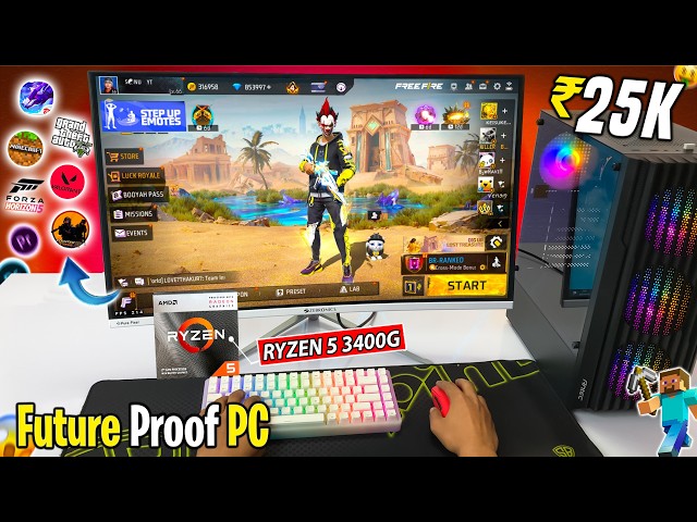 ₹25,000/- Ryzen 5 3400G PC Build in 2026 🔥 Still Good for Gaming & Editing? - GTA 5, Free Fire
