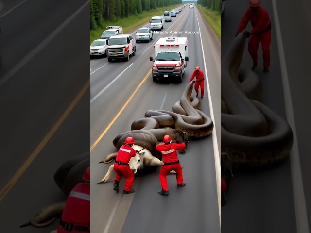 Rescuers save reindeer from giant anaconda