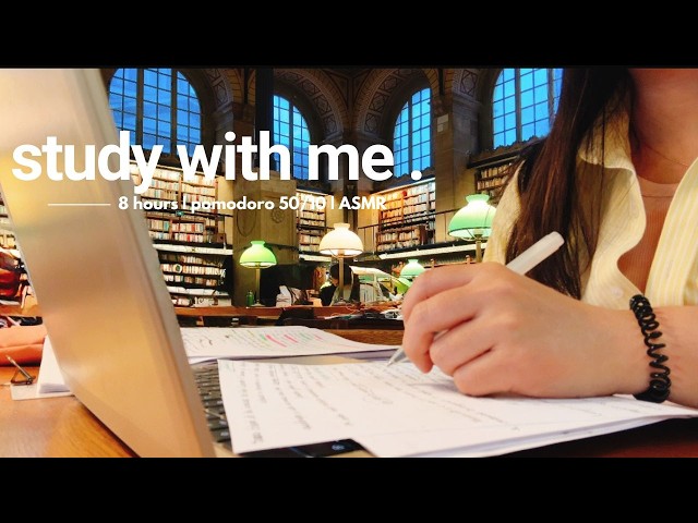 8 HOURS study with me in a Parisian library | 50/10 pomodoro | ASMR library background noise