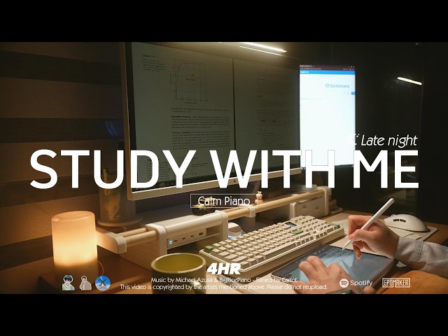 🥕4-HOUR STUDY WITH ME  Late night🌙 | 🎹Calm Piano, Rain Sounds | Pomodoro 50-10, Epomaker RT100Pro