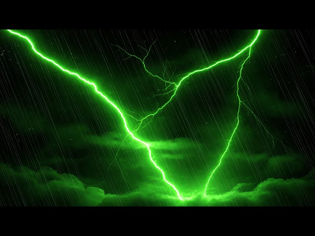 Green Lightning Thunderstorm ⚡ Thunder & Rain Sounds | 4K Lightning Background Video