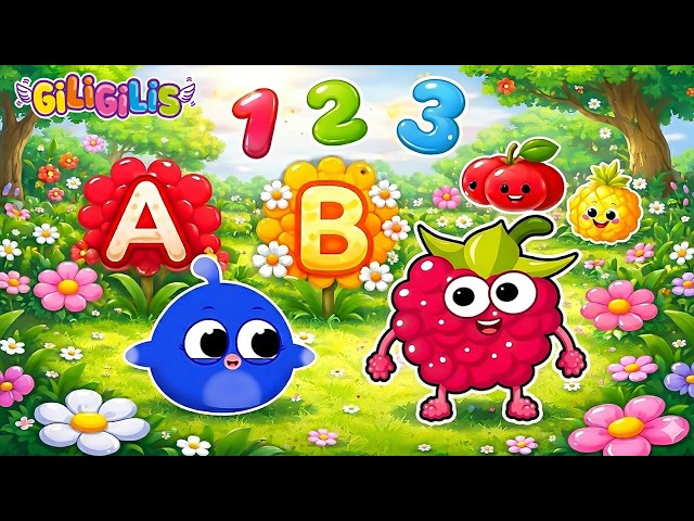 🌈 ABC & 123 Garden Adventure with Giligilis | Colorful Letters, Numbers & Happy Fruit Friends