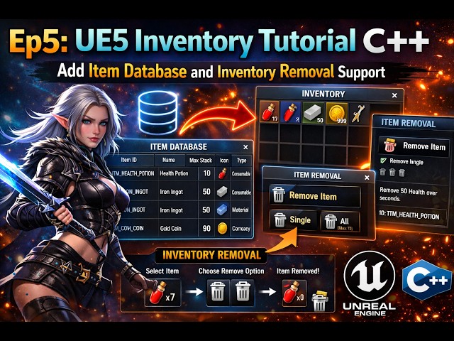 Ep5: UE5 Inventory Tutorial C++ | Add item database and inventory removal support