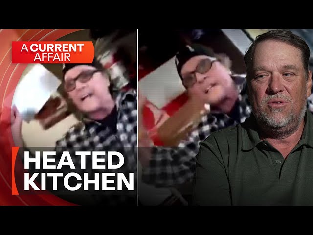 Pizza shop owner caught charging at young worker and dad | A Current Affair