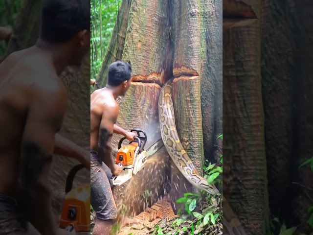 Have you ever witnessed something terrifying come out of a tree?#wood #chainsaw #amazing#woodworking