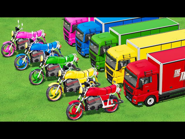 Transport of Colors! BIG HONDA Motorcycle in Spiral Bridge Stunt Ride - Farming Simulator