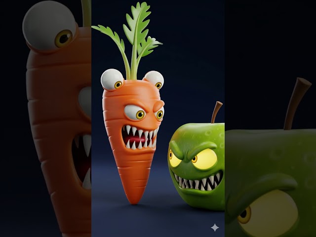 🥕 Monster Carrot vs Poisoned Apple! 🍏😱 | 3D Animation #shorts #animation #memes