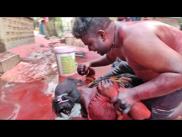 Today we played Holi in Bihari style/Family with Holi video/Holi Putai in Bhabhi