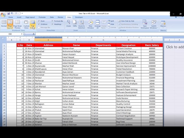Class # 131 MS Excel 2007 View Tab_Normal_Page Layout_Page Break Preview_Custom Views_Arrange Freeze