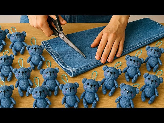 Turn Old Jeans into DIY Teddy Bear Keychains /No Sewing Machine Needed! Creativity with denim fabric