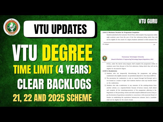 VTU Degree Time Limit for 21, 22 and 2025 Scheme VTU Students | VTU Regulations 2026 | VTU Updates