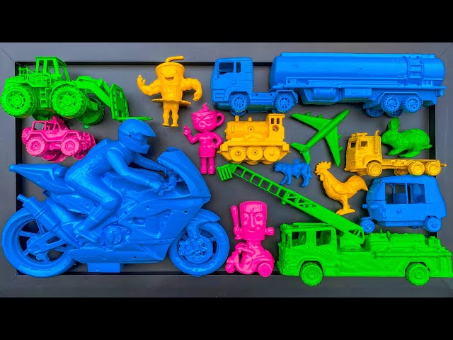 Cleaning toy cars, tank cars, racing motorbikes, monster cars, trains, anomalies, animals