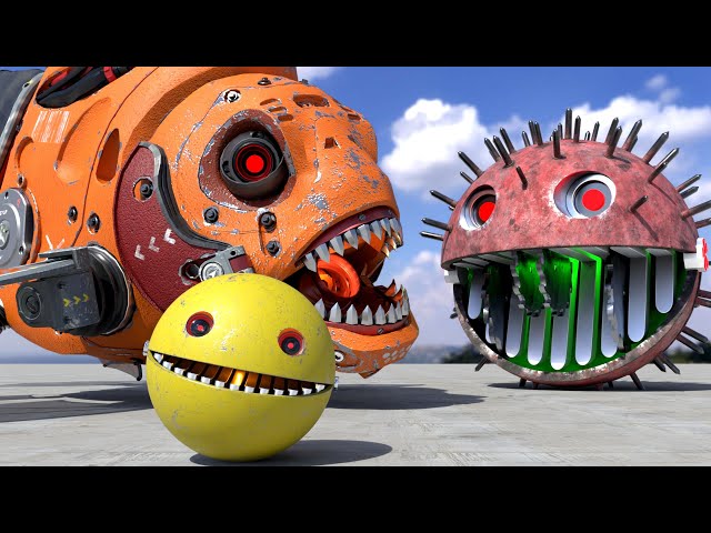 Robot Pacman vs Lava Monster vs Ms Pacman vs Scary Pacman is a Rehearsal to go to Cartoon Cat