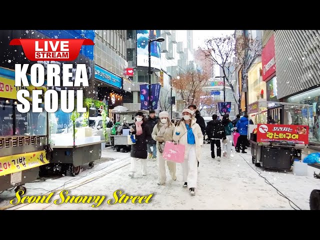 Live Seoul Korea 🇰🇷 Walk Tour Seoul ❄️ Snow Myeongdong Street | Exciting Korea Night Street Walking