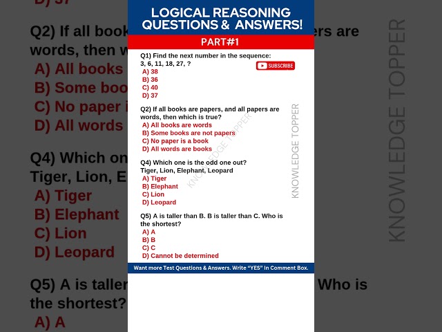 Logical Reasoning Test Questions and and Answers