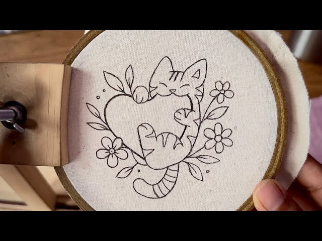 Cute cat and flowers embroidery tutorial || Embroidery for Beginners - Let’s Explore 