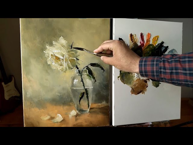 Palette Knife Painting for Beginners | How to Paint White Rose Using Only a Palette Knife