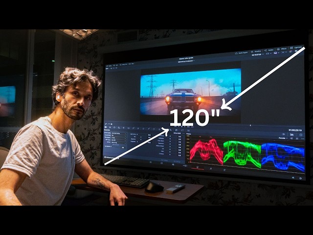 Massive 120 Inch screen desk set up with Valerion Vision Master pro 2