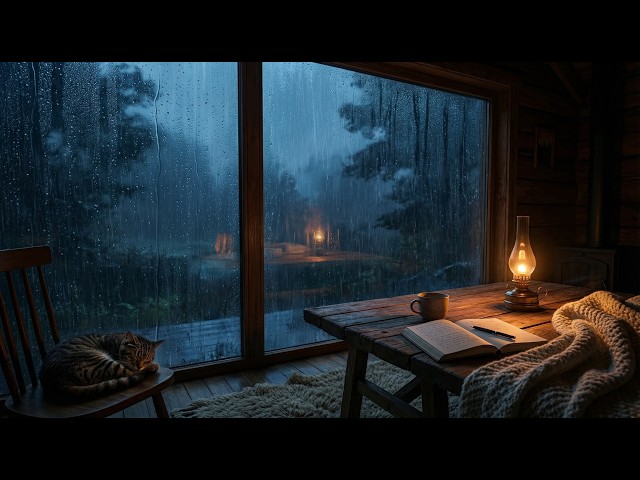 Rain on Cabin Window 🌧️ | Cozy Night with Warm Light for Deep Sleep