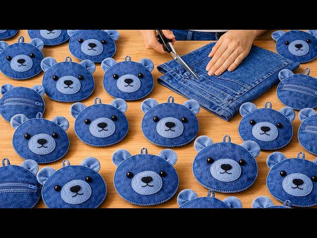Turning Old Jeans into DIY Teddy Bear Keychains and Purses – No Sewing Machine Needed