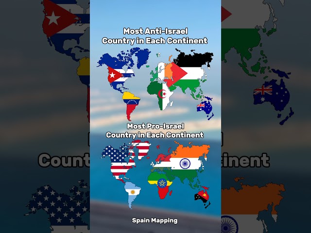 Most pro and anti Israel country in each continent #geography #map #maps #mapping #europe