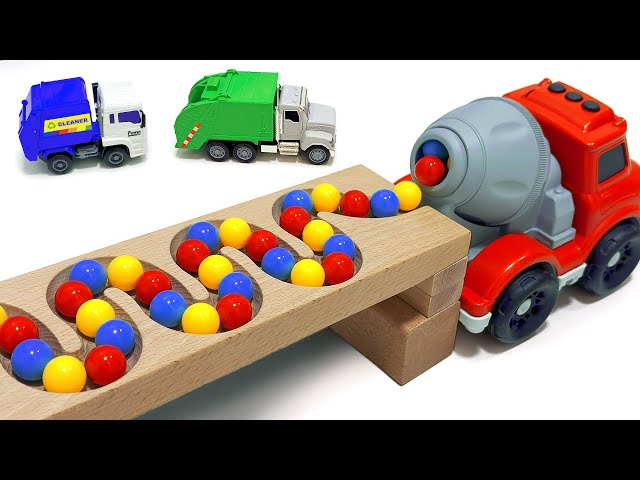 Marble Run Race ☆ HABA Slope & Retro Makita Truck, Excavator, Garbage Truck, Dump Truck, Ambulances