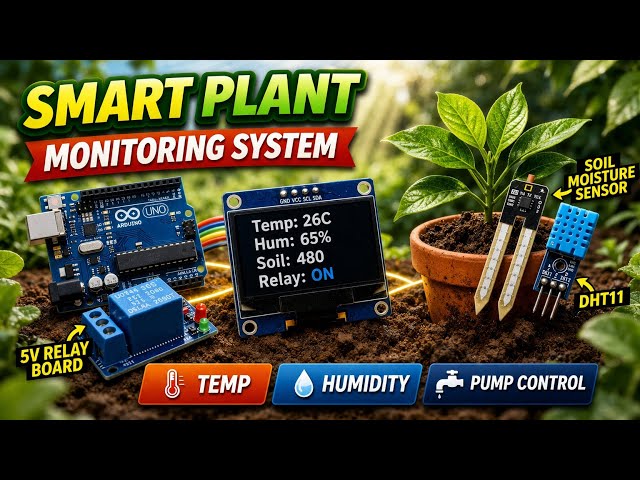 Arduino Smart Plant System for Beginners | OLED + Soil Sensor + DHT11 + Relay