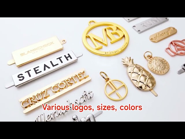 Customize differ styles and color metal logo plate for purses bags handbags clothing backpack.