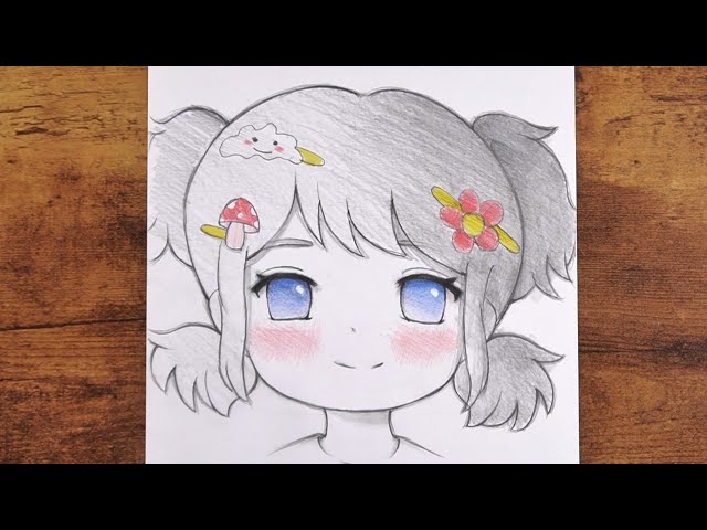Easy Anime Art: Blue Eyes and Rosy Cheeks Pencil Sketch