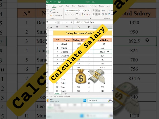 Calculate Salary Increase in 10 Seconds  #excel #exceltips #shortvideo #exceltricks