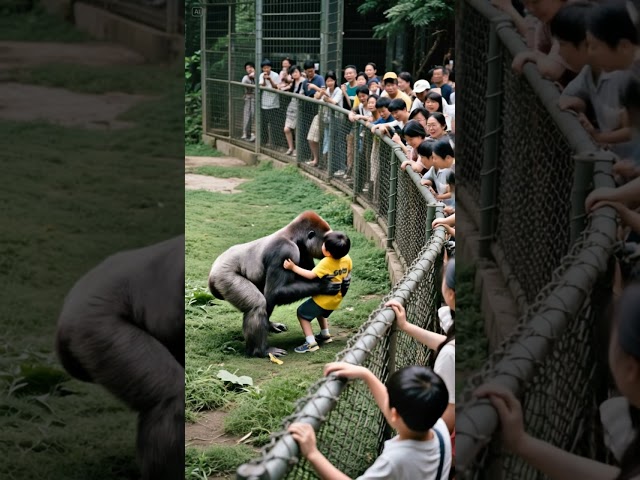 GORILLA'S HEARTWARMING RESCUE OF CHILD IN ZOO! #gorilla #zoo #rescue #animal 🦍
