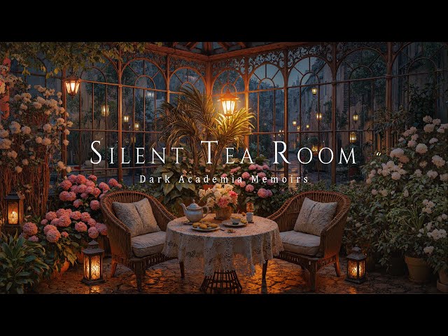 Silent Tea Room with Gentle Spring Rain | Dark Academia Ambience for Focus & Concentration