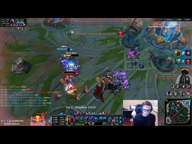 Bjergsen INSANE 1v4 zed play to save the game