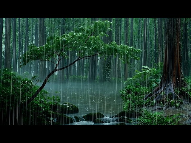 Soft Rain Pouring on Forest Lake for Deep Sleep | Rain Sound in Forest ASMR
