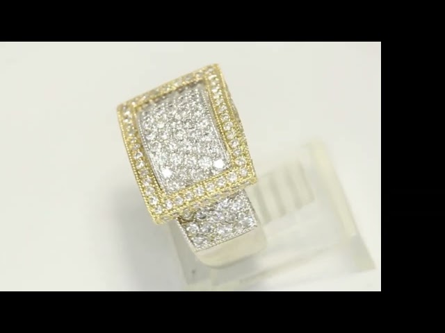 Natural Diamond Buckle Rectangle Frame Ring 1.40CT 14K Multi Tone Gold Size 6 - 33920