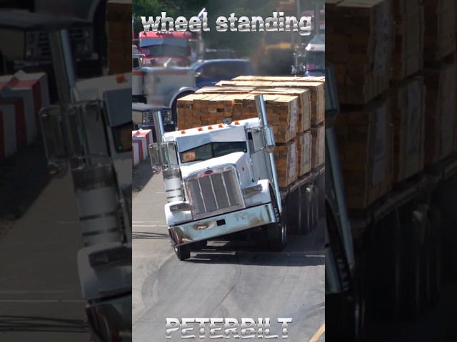 x15 Powered Wheel Standing Peterbilt Brute Loaded Semi Drag Racing. #peterbilt