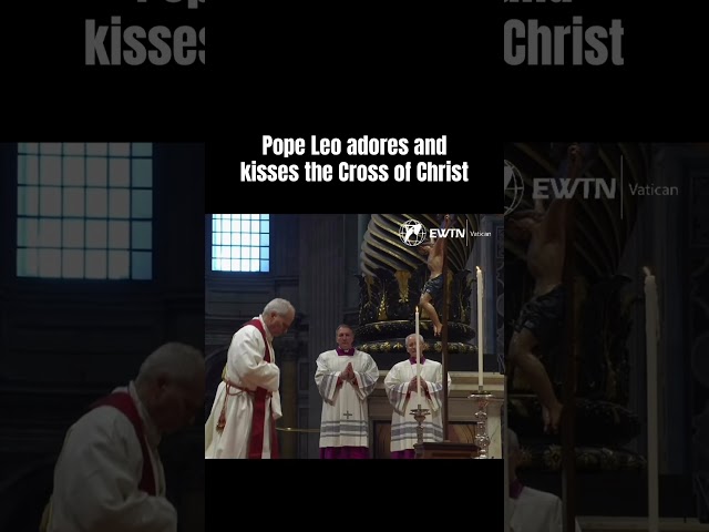Pope Leo kisses the Cross of Christ on Good Friday during his first Holy Week as Pope