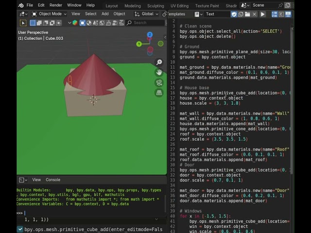 "I Made a 3D House Using Code 😱 | Blender Python Animation 4K" #shorts #python #blederanimtion