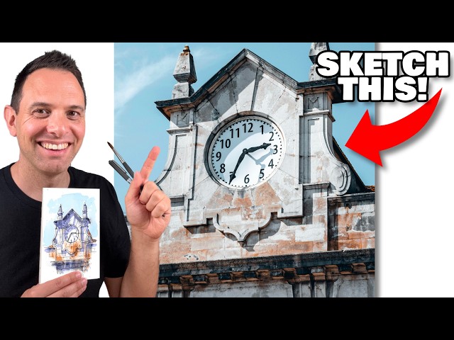 How To Sketch A Stone Clock Loosely | Urban Sketching For Beginners