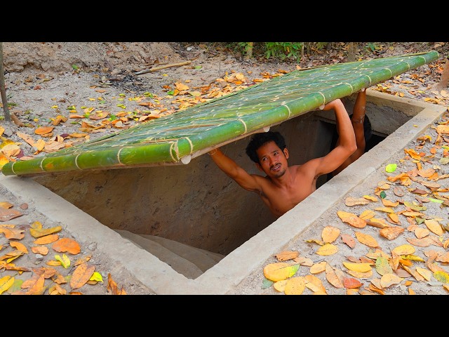 100Days Building Underground House with Swimming Pool And Decoration Underground Room