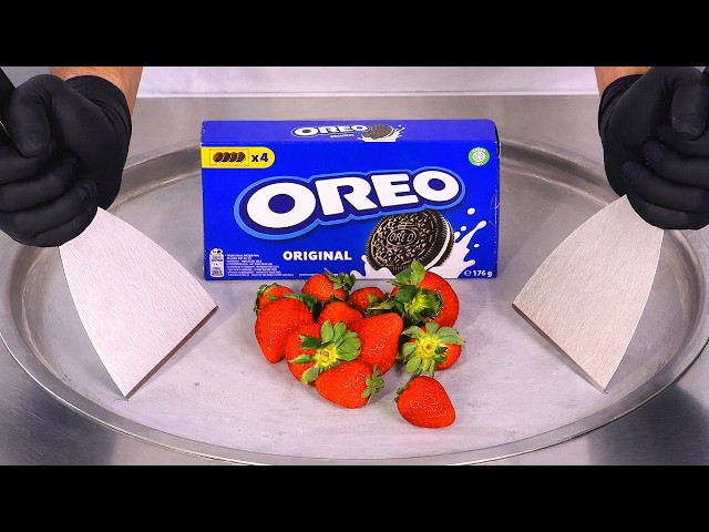 Strawberry & Oreo - Ice Cream Rolls | ASMR 🍓🍪🍦
