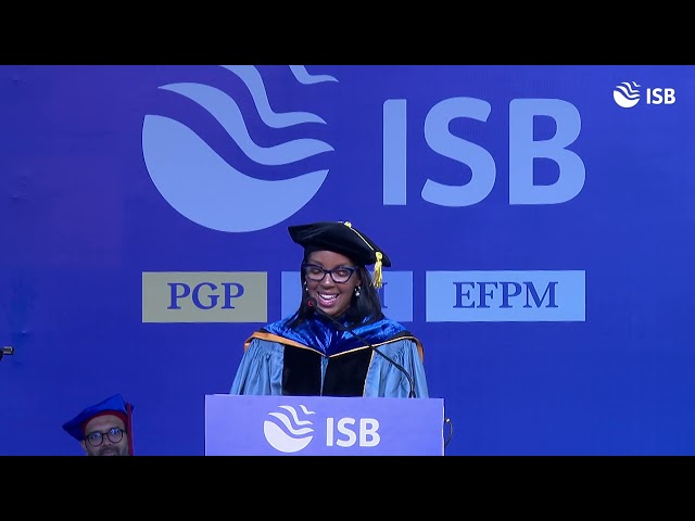 Erika H. James, Dean of The Wharton School, addresses graduating students at ISB